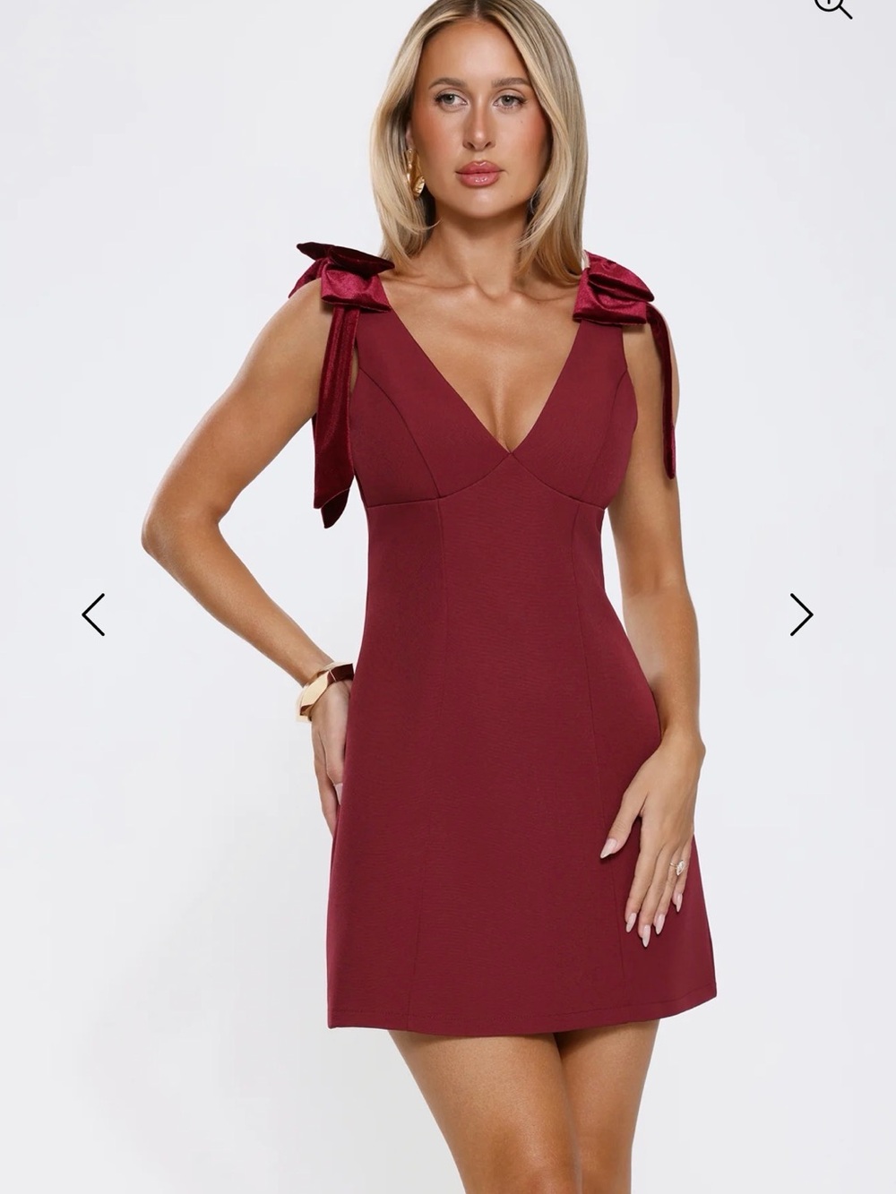 Hello Molly Burgundy Tie-Shoulder V-Neck Mini Dress